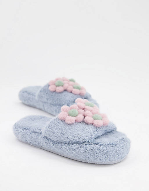 asos.com | ASOS DESIGN Zane flower chunky slider slipper in blue