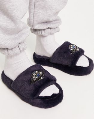 ASOS DESIGN Zane planet embellished chunky slider slippers in navy