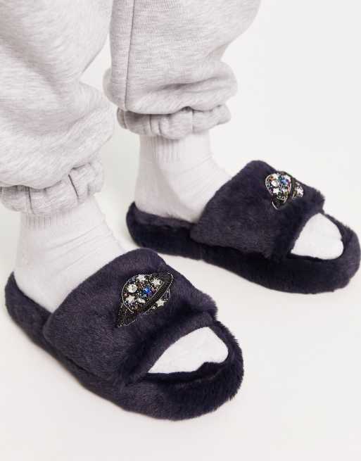 ASOS DESIGN Zion double strap slider slippers in blue