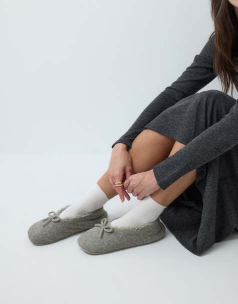 ASOS DESIGN Zani bow slippers in gray - view 1