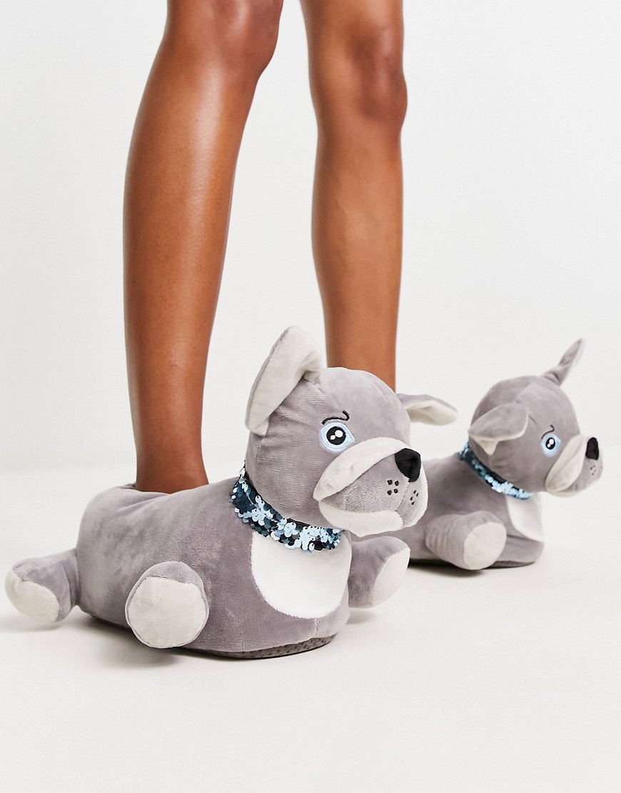 ASOS DESIGN Zanny french bulldog slippers in gray