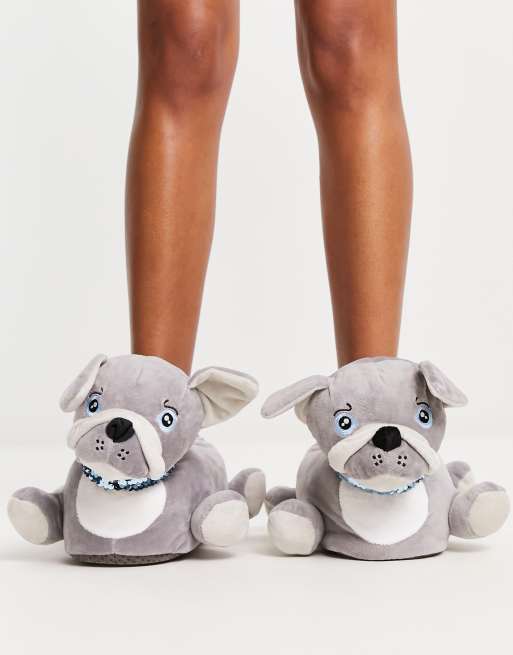 ASOS DESIGN - Zanny - Pantofole a forma di bulldog francese, colore grigio