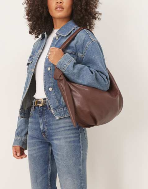 ASOS DESIGN – Zaokrąglona brązowa torebka na ramię z paskiem z węzłem - view 1