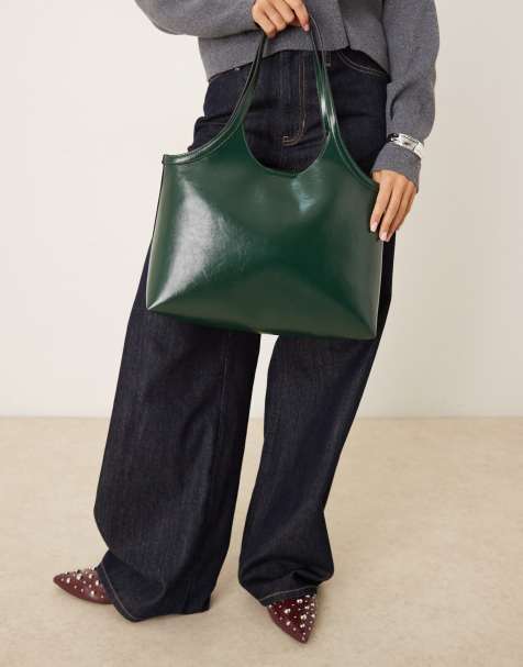ASOS DESIGN – Zaokrąglona ciemnozielona torba typu tote na ramię - view 1