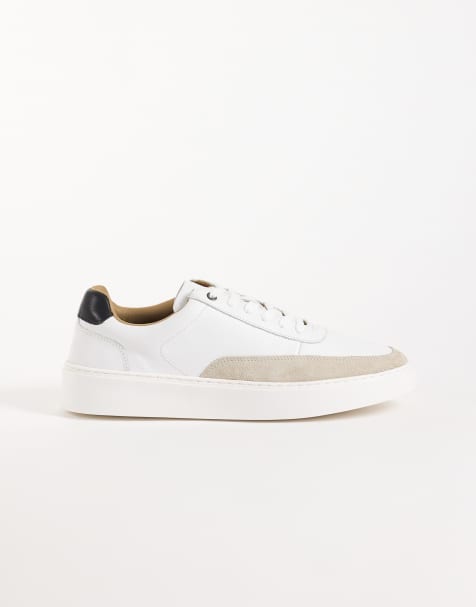 ASOS DESIGN zapatillas de deporte con cordones, muesca negra en el talón y detalle de ante piedra en piel blanca - view 1
