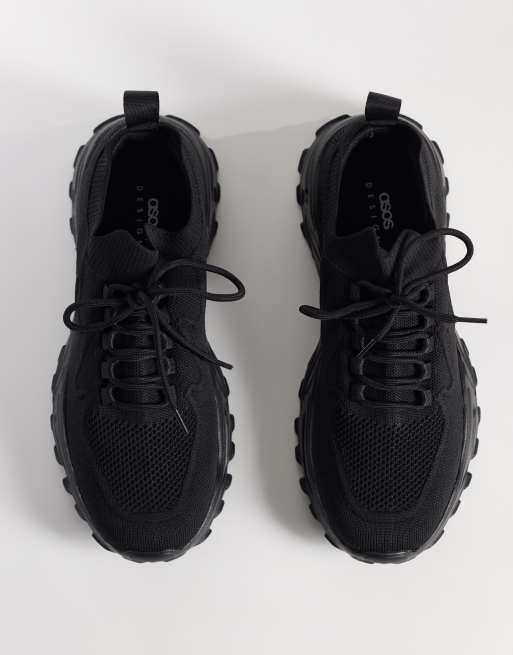ASOS DESIGN - Zapatillas deportivas negras con cordones de punto, 3 de 5