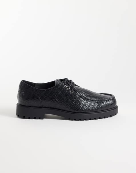 ASOS DESIGN zapatos con cordones y puntera tipo apron en negro efecto cocodrilo - view 1