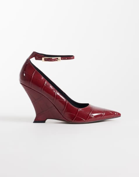 ASOS DESIGN - Zapatos de salón con cuña palazzo en rojo efecto cocodrilo - view 1
