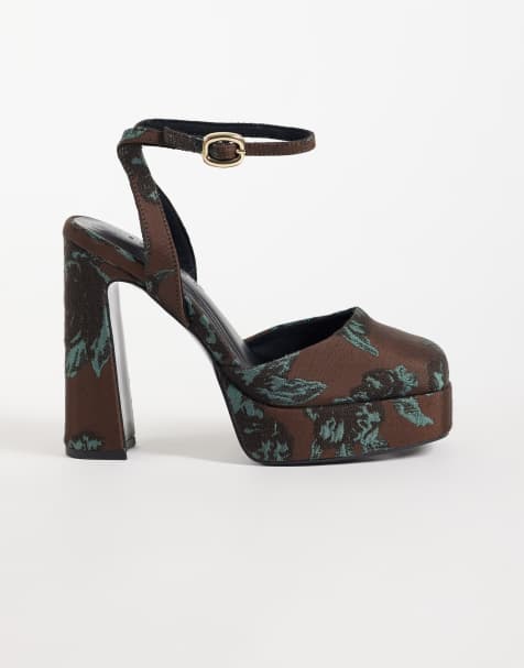 ASOS DESIGN zapatos de tacón alto con plataforma y punta en pico en jacquard - view 1