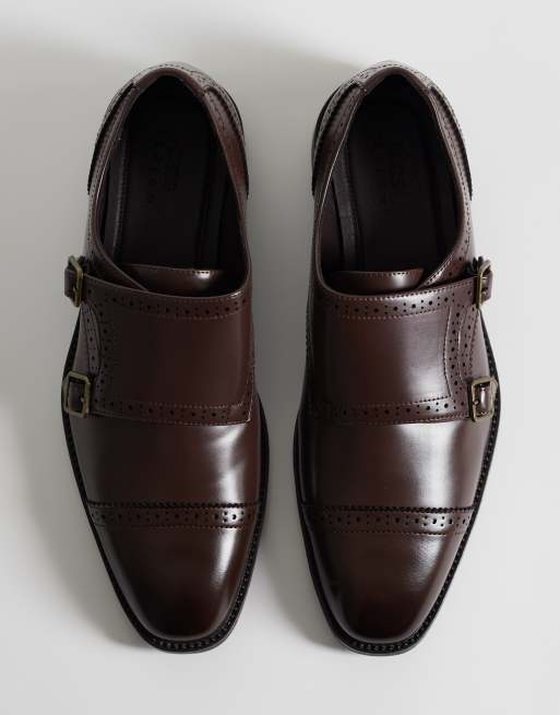 ASOS DESIGN - Zapatos Monk marrones con dos tiras y detalle Oxford, 2 de 4
