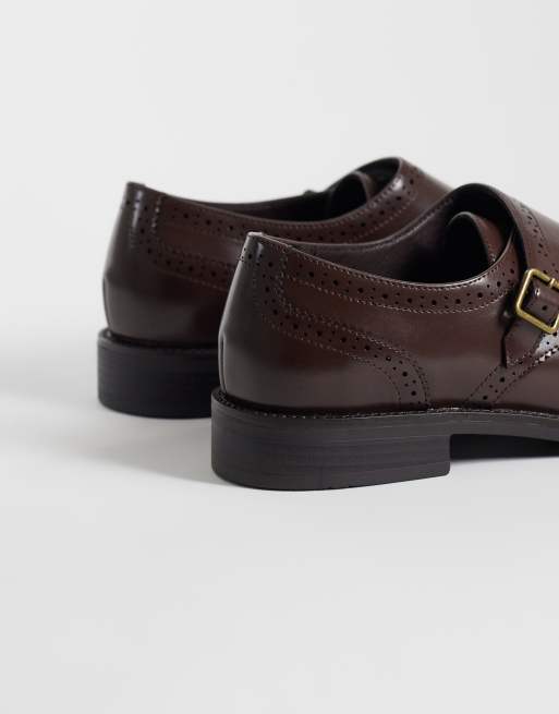 ASOS DESIGN - Zapatos Monk marrones con dos tiras y detalle Oxford, 3 de 4