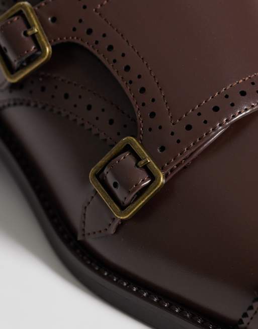 ASOS DESIGN - Zapatos Monk marrones con dos tiras y detalle Oxford, 4 de 4