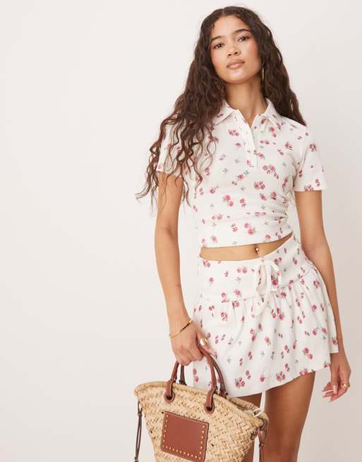ASOS DESIGN – Zapinana na guziki koszulka polo w drobny kwiatowy wzór, część zestawu