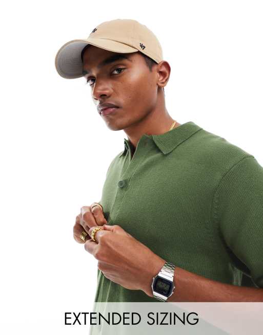 ASOS DESIGN – Zapinana na guziki koszulka polo ze średniej grubości bawełnianej dzianiny w kolorze khaki