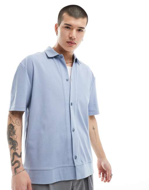 ASOS DESIGN – Zapinana na guziki niebieska koszulka polo o luźnym kroju 