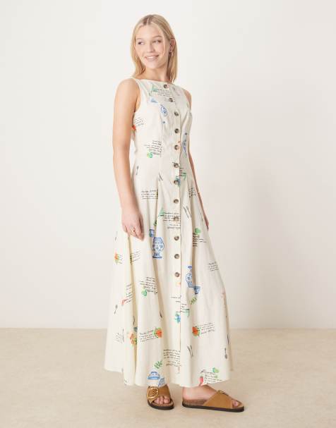 ASOS DESIGN slash neck button down waistcoat maxi dress in Spicy Print