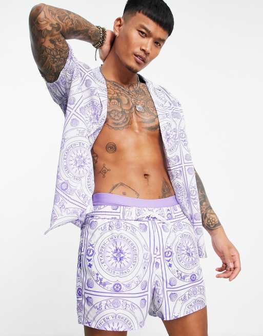 ASOS DESIGN – Zapinana na jeden guzik koszula o luźnym fasonie z głębokim kołnierzykiem kubańskim w marynistyczny wzór – część zestawu