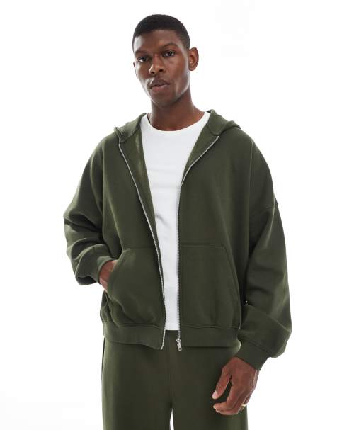 ASOS DESIGN – Zapinana na suwak bluza z kapturem basic o fasonie extreme oversize w kolorze khaki - view 1