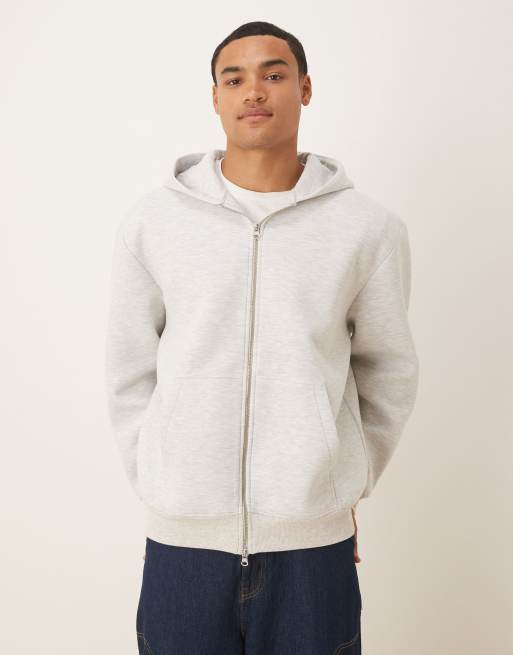 ASOS DESIGN – Zapinana na suwak bluza z kapturem oversize z materiału typu nurek w białym melanżowym kolorze