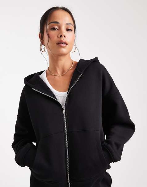 ASOS DESIGN – Zapinana na suwak czarna bluza oversize z kapturem i szczotkowanym wykończeniem od spodu - view 1