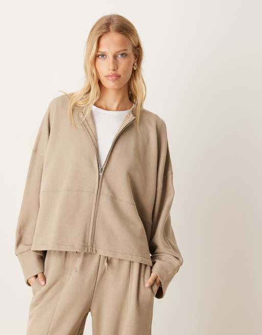ASOS DESIGN – Zapinana na zamek bluza bomberka w kolorze khaki, część zestawu