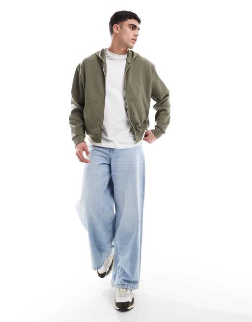 ASOS DESIGN – Zapinana na zamek bluza z kapturem o pudełkowym kroju, w kolorze khaki