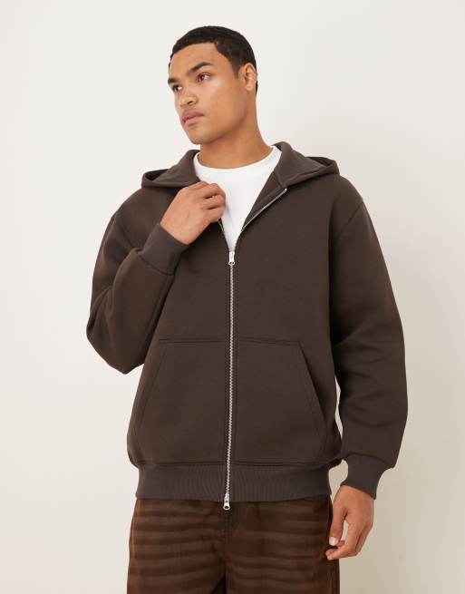 ASOS DESIGN – Zapinana na zamek brązowa bluza z kapturem oversize z materiału w stylu scuba