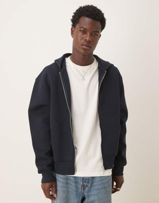 ASOS DESIGN – Zapinana na zamek granatowa bluza z kapturem o pudełkowym kroju oversize z materiału w stylu scuba
