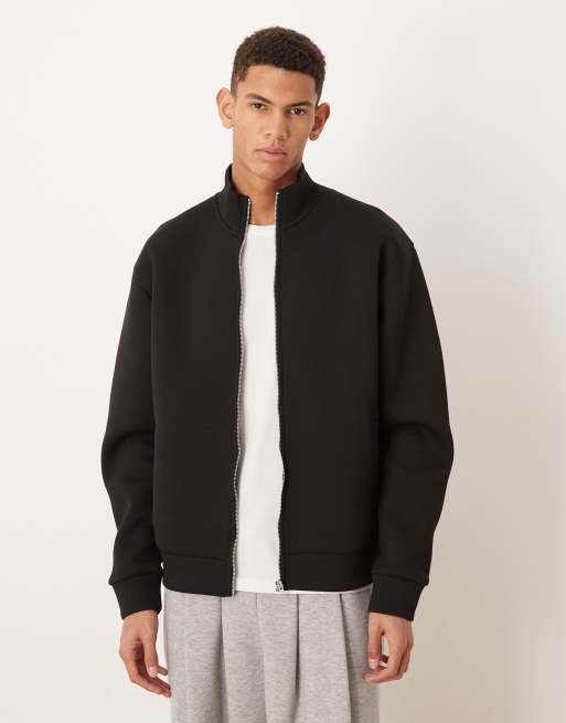 ASOS DESIGN – Zapinana na zamek gruba czarna dżersejowa kurtka dresowa z materiału w stylu scuba