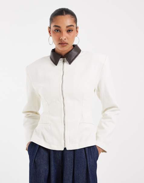 ASOS DESIGN – Zapinana na zamek kurtka ze zwężaną talią z płótna w kolorze ecru - view 1