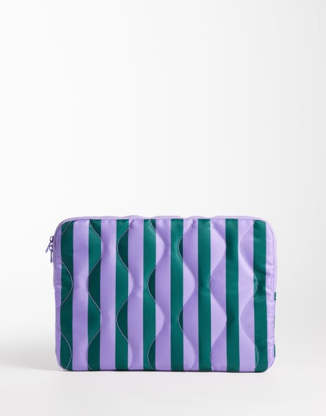 ASOS DESIGN – Zapinane na zamek etui na laptopa w zielono-fioletowe paski - view 1