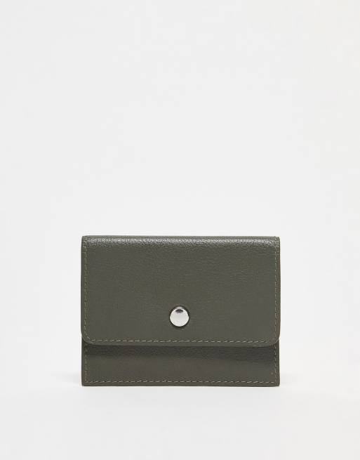 ASOS DESIGN – Zapinane na zatrzask etui na karty ze skóry w kolorze khaki