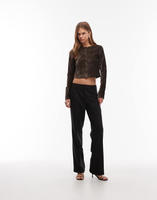 ASOS DESIGN – Zapinany na guziki aksamitny czarny top, 2 z 4