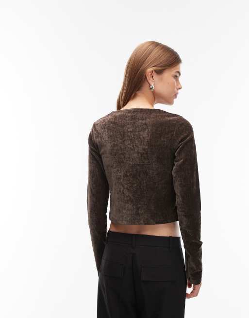 ASOS DESIGN – Zapinany na guziki aksamitny czarny top, 4 z 4
