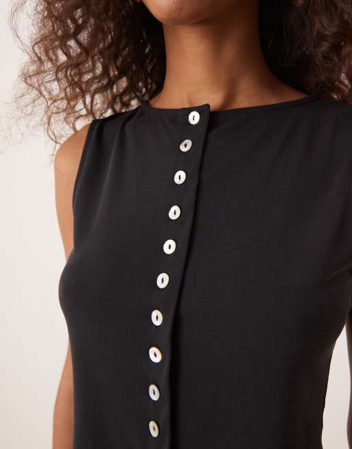 ASOS DESIGN – Zapinany na guziki czarny podkoszulek z modalu, 2 z 4