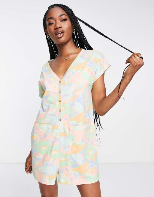ASOS DESIGN – Zapinany na guziki krótki kombinezon oversize w kwiaty