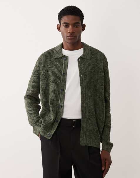 ASOS DESIGN relaxed knitted ribbed button through cardigan in khaki