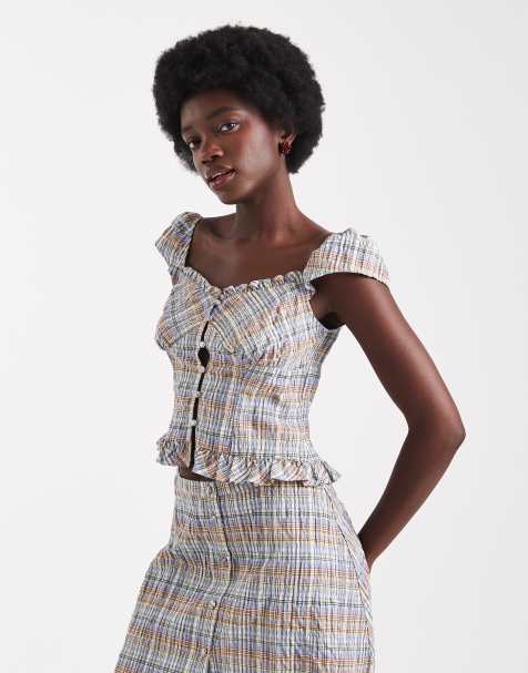 ASOS DESIGN – Zapinany na guziki top na ramiączkach typu milkmaid w kratkę, część zestawu - view 1