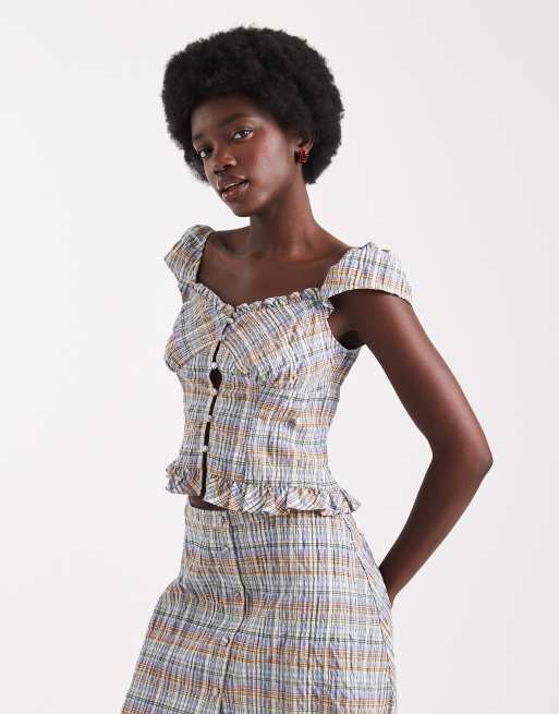 ASOS DESIGN – Zapinany na guziki top na ramiączkach typu milkmaid w kratkę, część zestawu