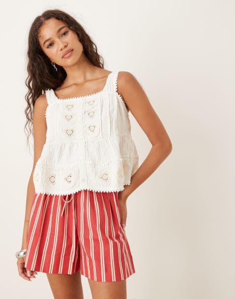 ASOS DESIGN button down tie strap cami with heart detail