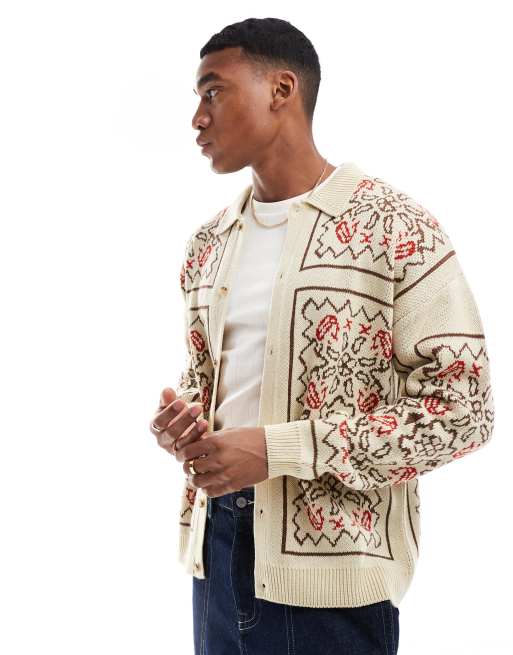 ASOS DESIGN – Zapinany na guziki z przodu luźny kardigan dzianinowy w aztecki wzór