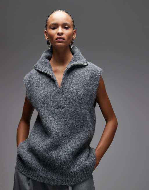 ASOS DESIGN – Zapinany na zamek dzianinowy podkoszulek bez rękawów z mieszanki wełny