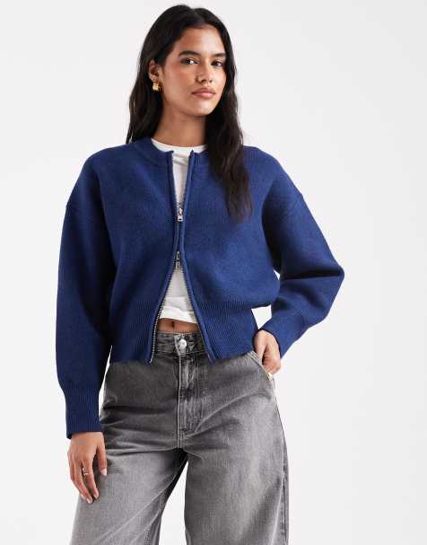 ASOS DESIGN – Zapinany na zamek gładki dzianinowy sweter w kolorze granatowym - view 1