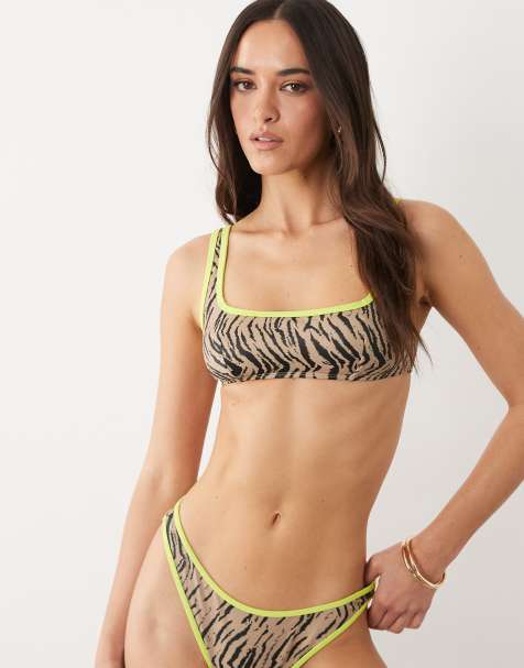 ASOS DESIGN - Zaria Mirissa - Haut de bikini court à encolure dégagée et imprimé zébré contrastant - view 1