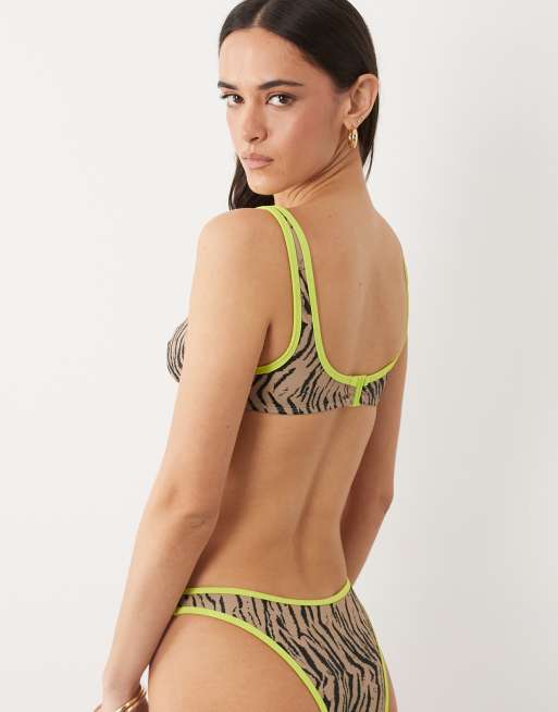 ASOS DESIGN Zaria Mirissa scoop crop bikini top with contrast in zebra print, 4 of 4