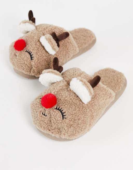 DESIGN Zarina reindeer slider in brown | ASOS