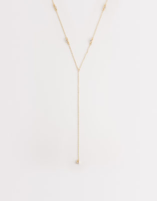 ASOS DESIGN - Zarte Lariat-Halskette in Goldoptik mit Strassdetail-Goldfarben