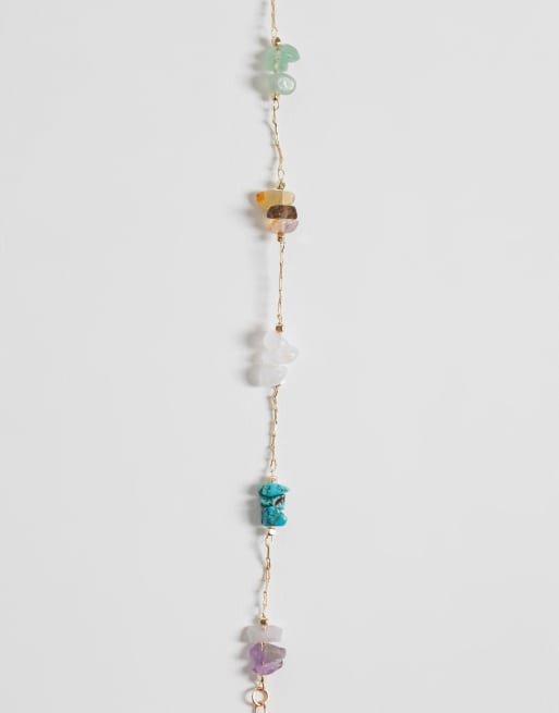 ASOS DESIGN – Zartes, goldfarbenes Kettenarmband mit mehrfarbigen Halbedelstein-Splittern, 2 von 3