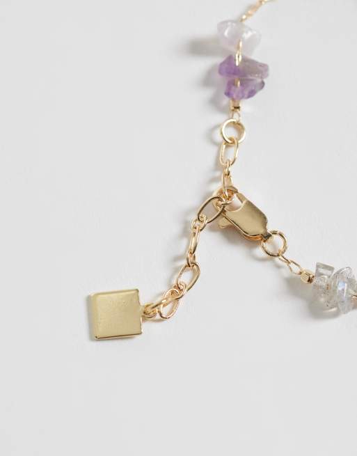 ASOS DESIGN – Zartes, goldfarbenes Kettenarmband mit mehrfarbigen Halbedelstein-Splittern, 3 von 3