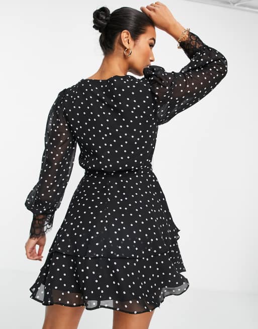 ASOS DESIGN – Zartes Skater-Minikleid mit Pünktchenmuster und Spitze mit Wimpernborte, 2 von 4